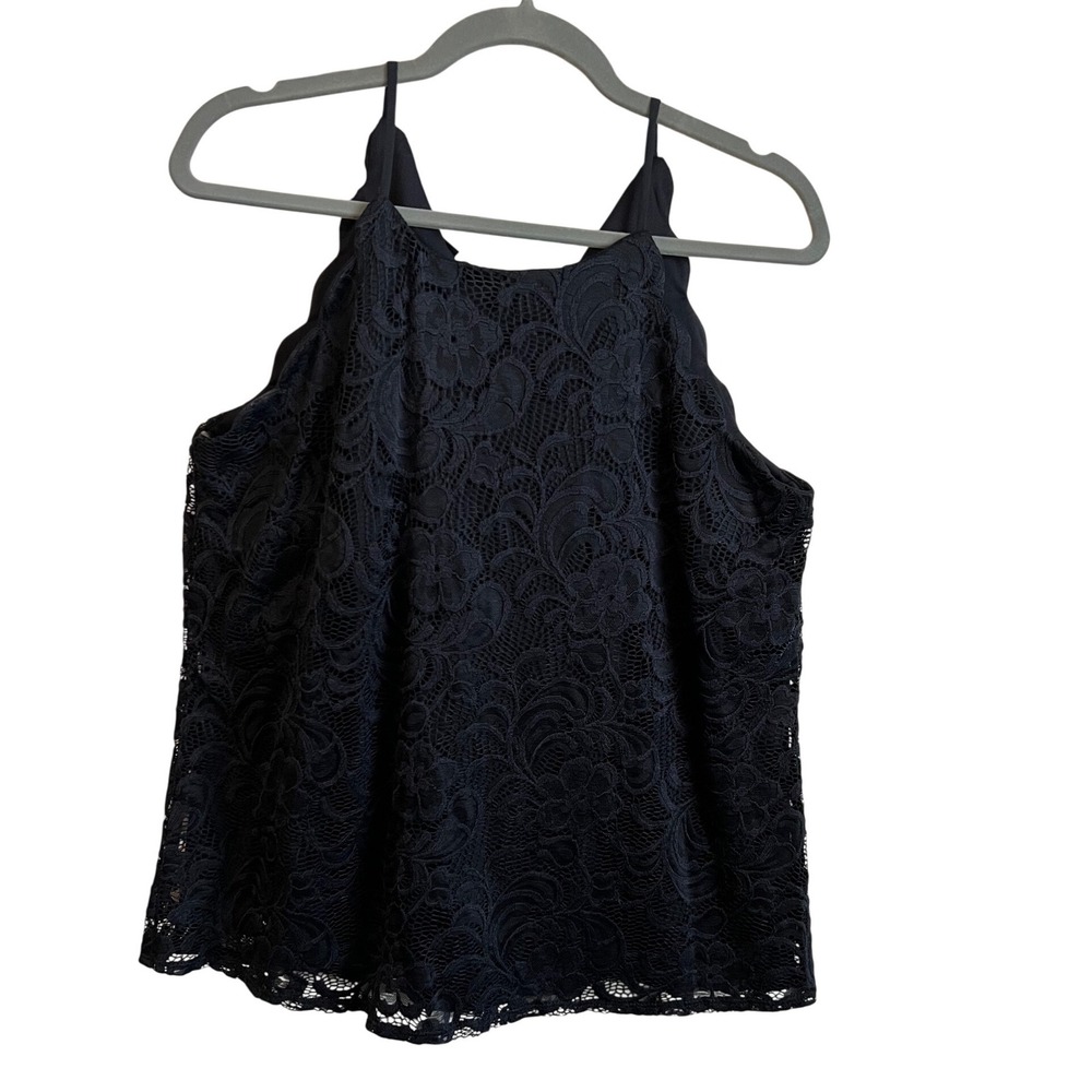 Fortune + Ivy Black Floral Lace Halter Top Scalloped High Neck 1733M90 Large‎